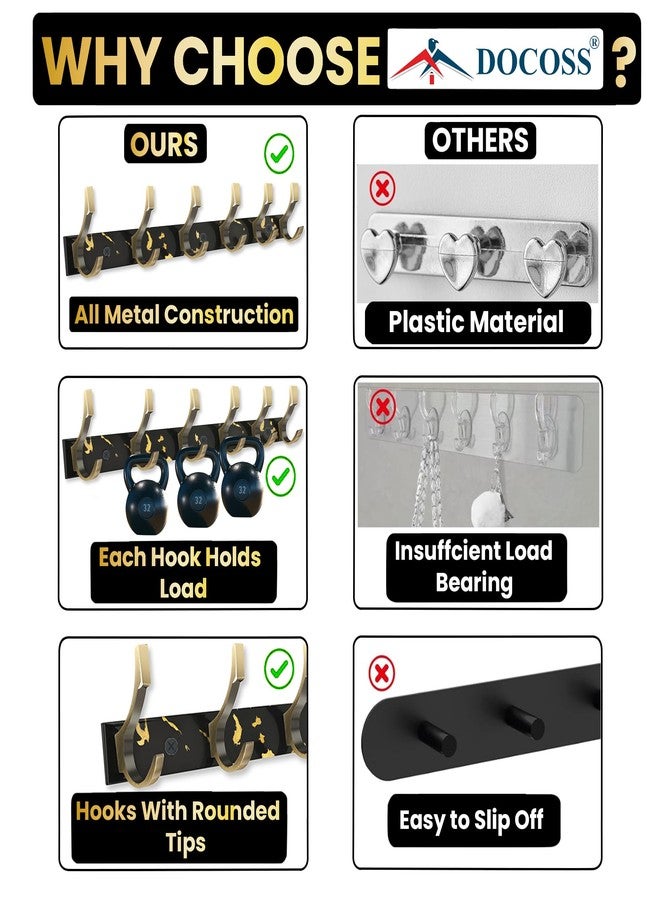 دوكوس DOCOSS - علاقات ملابس طويلة للجدران والأبواب / خطافات لتعليق الملابس، علاقة ملابس للحمام مثبتة على الحائط لتعليق الملابس والقمصان والمناشف (عبوة من قطعة واحدة، أسود (خطافات عتيقة)) - Image 4